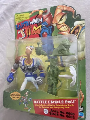 Earthworm Jim in Battle-Damaged Super Suit (Green accessoires)